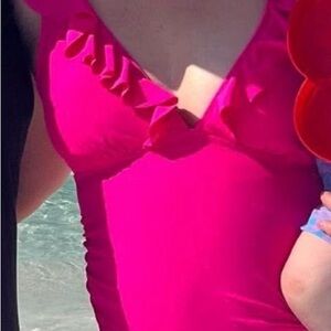 Vibrant Pink + Black Ruffled Maternity Swimsuit Bundle